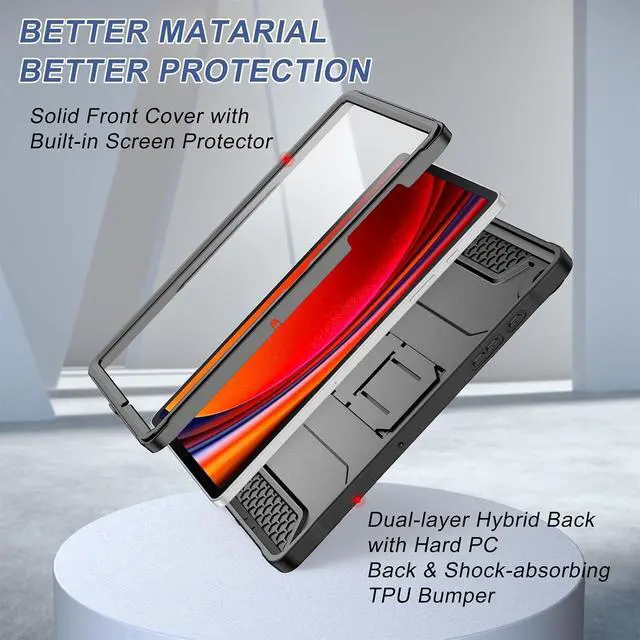 Alt view image 3 of 7 - Case for  Galaxy Tab A9 Plus 2023 with Built-in Screen Protector and Kickstand Rugged Full Body Protective Cover for Galaxy Tab A9+ 11 Inch Tablet [SM-X210/X216/X218] Black