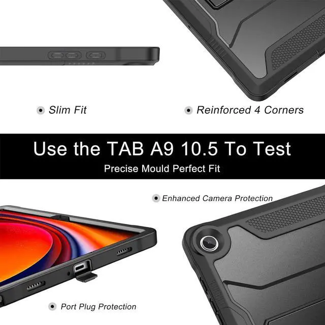 Alt view image 6 of 7 - Case for  Galaxy Tab A9 Plus 2023 with Built-in Screen Protector and Kickstand Rugged Full Body Protective Cover for Galaxy Tab A9+ 11 Inch Tablet [SM-X210/X216/X218] Black