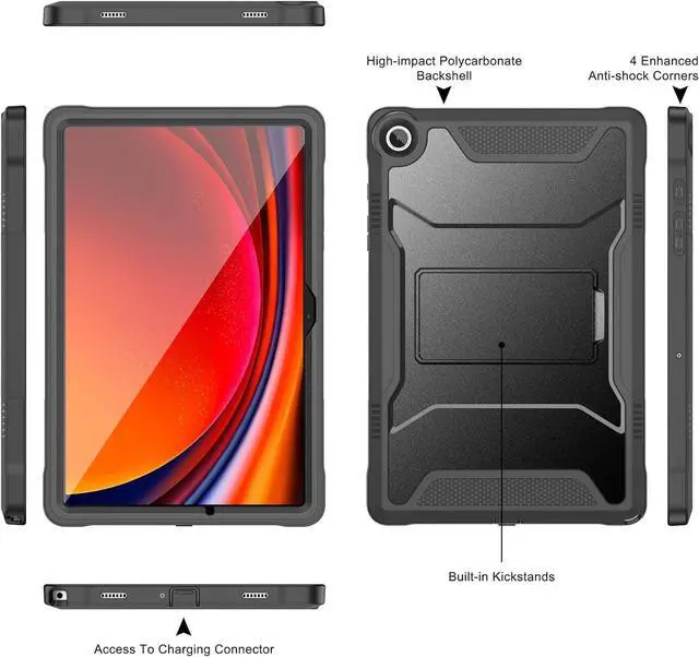 Alt view image 7 of 7 - Case for  Galaxy Tab A9 Plus 2023 with Built-in Screen Protector and Kickstand Rugged Full Body Protective Cover for Galaxy Tab A9+ 11 Inch Tablet [SM-X210/X216/X218] Black