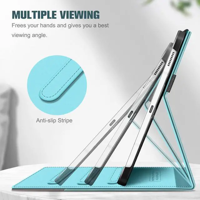 Alt view image 3 of 7 - Case for  Galaxy Tab S9 FE 5G 10.9 Inch/Tab S9 11 Inch 2023 Multi-Angle Viewing Protective Cover with Pocket Auto Sleep/Wake Turquoise