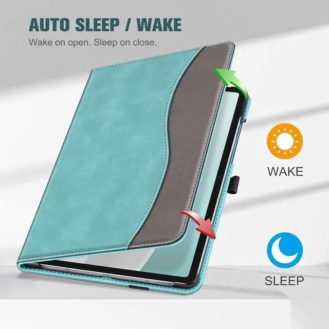Alt view image 4 of 7 - Case for  Galaxy Tab S9 FE 5G 10.9 Inch/Tab S9 11 Inch 2023 Multi-Angle Viewing Protective Cover with Pocket Auto Sleep/Wake Turquoise