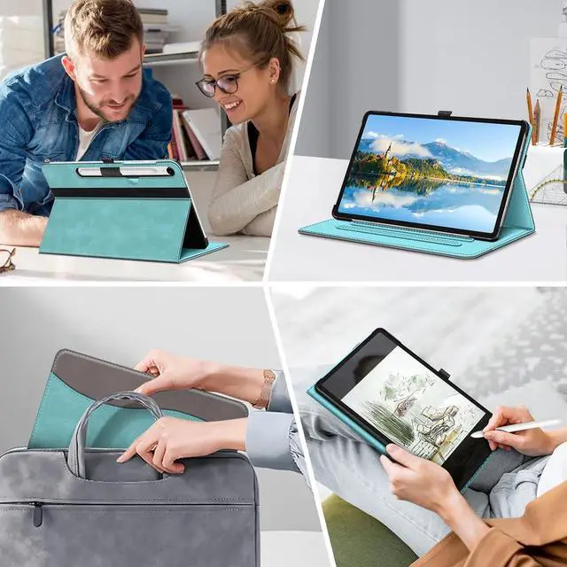 Alt view image 7 of 7 - Case for  Galaxy Tab S9 FE 5G 10.9 Inch/Tab S9 11 Inch 2023 Multi-Angle Viewing Protective Cover with Pocket Auto Sleep/Wake Turquoise