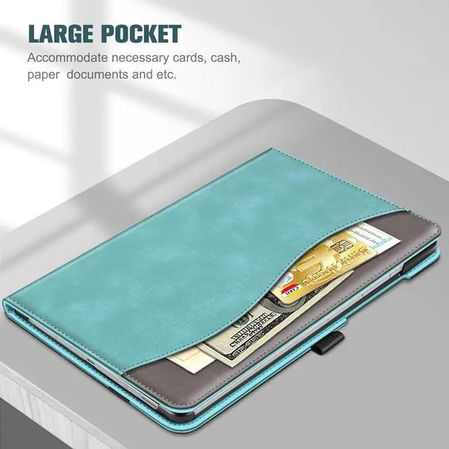 Alt view image 6 of 7 - Case for  Galaxy Tab S9 FE 5G 10.9 Inch/Tab S9 11 Inch 2023 Multi-Angle Viewing Protective Cover with Pocket Auto Sleep/Wake Turquoise