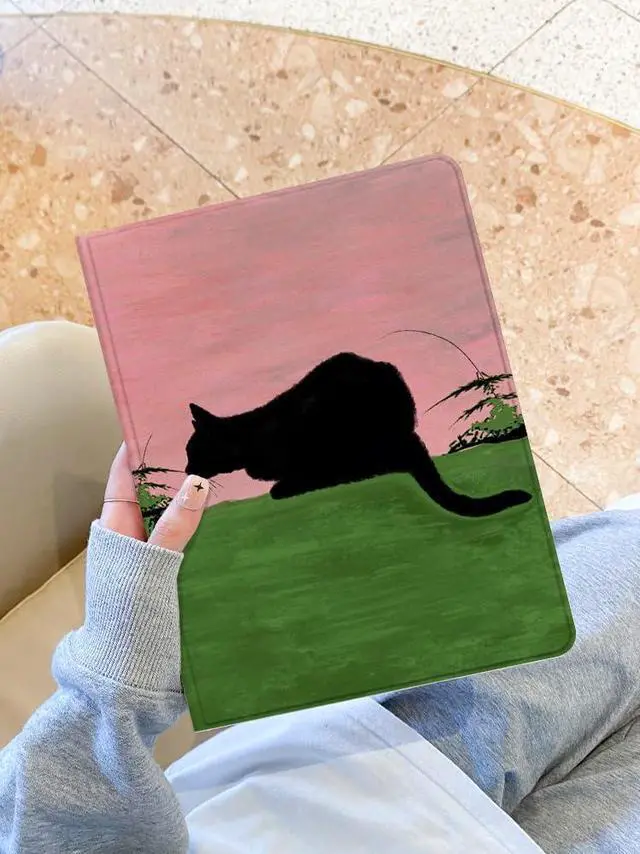 Alt view image 2 of 6 - Case for iPad 10th Generation 10.9 inch 2022 Silky Surface Art Black Cat Green Grass Slim Stand Protective Cover with Hard PC Back Shell Cover for iPad 10th Gen 2022 with Pencil Holder