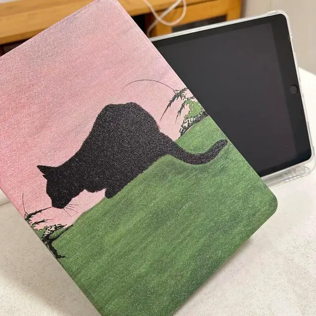 Alt view image 5 of 6 - Case for iPad 10th Generation 10.9 inch 2022 Silky Surface Art Black Cat Green Grass Slim Stand Protective Cover with Hard PC Back Shell Cover for iPad 10th Gen 2022 with Pencil Holder