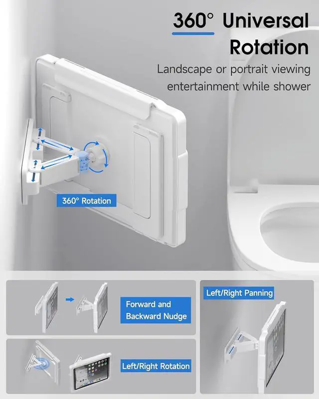 Alt view image 3 of 7 - Shower iPad Holder Waterproof with 480 Rotation Retractable Adjustable Wall Mount Up to 11 Shower Tablet Holder for Bathroom Bathtub 2 Adhesive Fit for iPad iPad Pro 11(White)