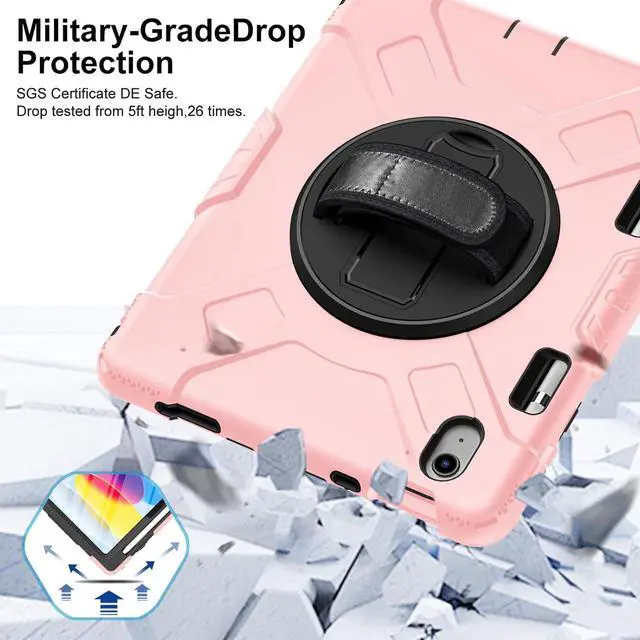 Alt view image 2 of 7 - Case for iPad 10th Generation with Screen Protector Full-Body Drop Protection 360 Rotate Stand/Hand Strap Cover Compatible with iPad 10th Gen 10.9 Model A2696/A2757/A2777