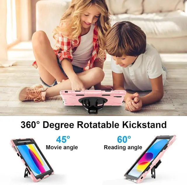 Alt view image 3 of 7 - Case for iPad 10th Generation with Screen Protector Full-Body Drop Protection 360 Rotate Stand/Hand Strap Cover Compatible with iPad 10th Gen 10.9 Model A2696/A2757/A2777