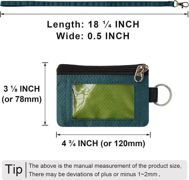 Alt view image 5 of 6 - Minimalist RFID Blocking Small Wallet with ID Window WaterResistant Zip Id Case Wallet with Lanyard Keychain for Cards Cash Travel Women Men (GreenOnion+DarkGreen)