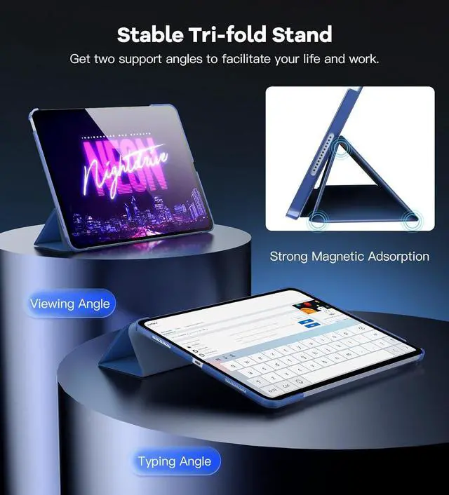 Alt view image 3 of 7 - Case for iPad Air 13 Inch (M3/M2-2025/2024) Slim Stand Cover for iPad Air 13-inch Support Touch ID Auto Wake/Sleep Smart Shell with Translucent Back Navy Blue