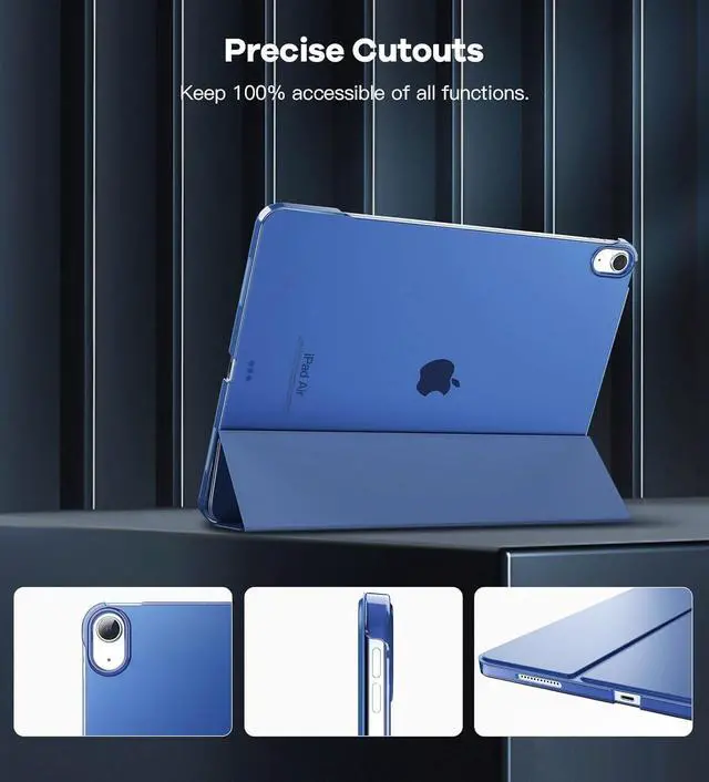 Alt view image 4 of 7 - Case for iPad Air 13 Inch (M3/M2-2025/2024) Slim Stand Cover for iPad Air 13-inch Support Touch ID Auto Wake/Sleep Smart Shell with Translucent Back Navy Blue