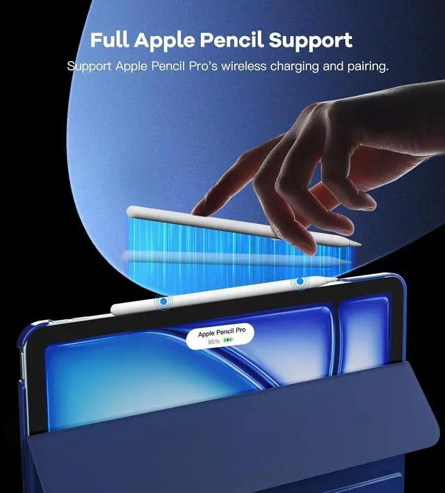 Alt view image 6 of 7 - Case for iPad Air 13 Inch (M3/M2-2025/2024) Slim Stand Cover for iPad Air 13-inch Support Touch ID Auto Wake/Sleep Smart Shell with Translucent Back Navy Blue