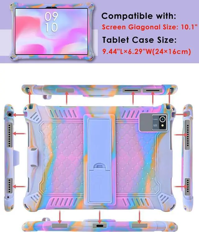 Alt view image 3 of 7 - Okaysea 10.1 inch Silicone Tablet Case with Stylus Pen & Shoulder Strap Moderness 10.1 Case Soft Portable Protective Cover for QunyiCO 10.1 Azeyou Tab 6 10 inch Rose Red & Purple