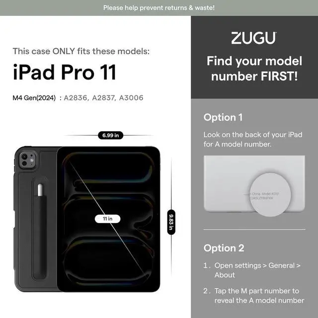 Alt view image 2 of 7 - Zugu Case for iPad Pro 11 (M4) 2024 Slim Protective Cover with  Pencil Holder Auto Wake/Sleep Multiple Viewing Angles iPad Pro 11 Inch Cover Phone Protector Black
