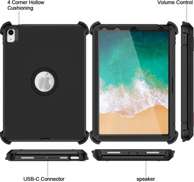 Alt view image 4 of 7 - Case for iPad Air 11 inch M2 2024 Air 6th /10.9 Air 5th 2022/Air 4th 2020 [Built-in Screen Protector] Heavy Duty Military Grade Shockproof Multi-Layer Protection with Stand Black