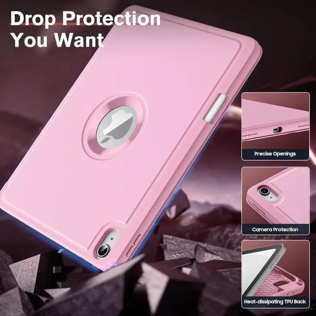 Alt view image 3 of 7 - for iPad (A16) 11th Generation 2025 11-inch/10th Generation 10th 2022 10.9 inch Case with Pencil Holder Smart Trifold Protective iPad Case with Soft TPU Back Stand Cover Auto Wake/Sleep Pink