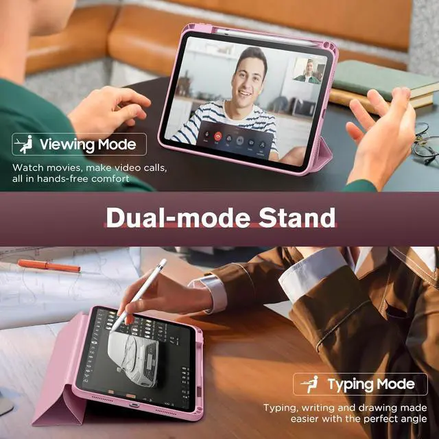 Alt view image 4 of 7 - for iPad (A16) 11th Generation 2025 11-inch/10th Generation 10th 2022 10.9 inch Case with Pencil Holder Smart Trifold Protective iPad Case with Soft TPU Back Stand Cover Auto Wake/Sleep Pink