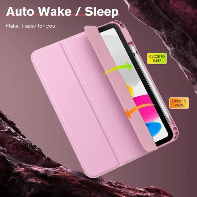 Alt view image 6 of 7 - for iPad (A16) 11th Generation 2025 11-inch/10th Generation 10th 2022 10.9 inch Case with Pencil Holder Smart Trifold Protective iPad Case with Soft TPU Back Stand Cover Auto Wake/Sleep Pink