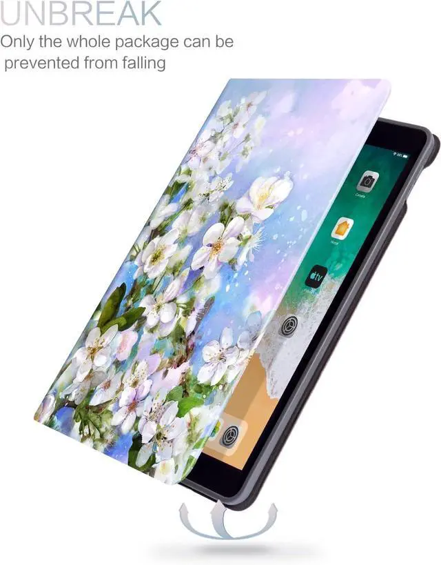 Alt view image 3 of 7 - Case for iPad 9th Generation White Flower Auto Wake/Sleep Multi-Angle Viewing Shockproof Floral
