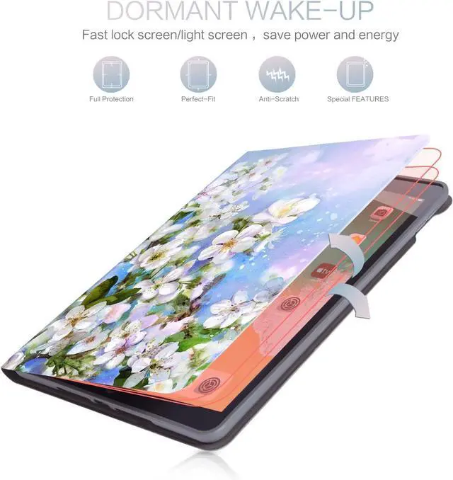 Alt view image 5 of 7 - Case for iPad 9th Generation White Flower Auto Wake/Sleep Multi-Angle Viewing Shockproof Floral