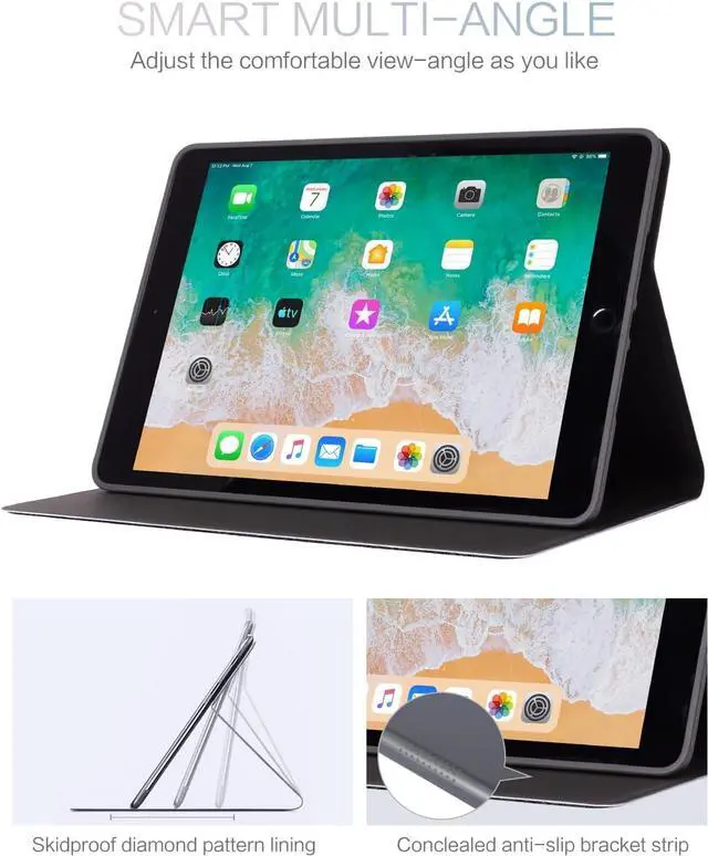 Alt view image 4 of 7 - Case for iPad 9th Generation White Flower Auto Wake/Sleep Multi-Angle Viewing Shockproof Floral