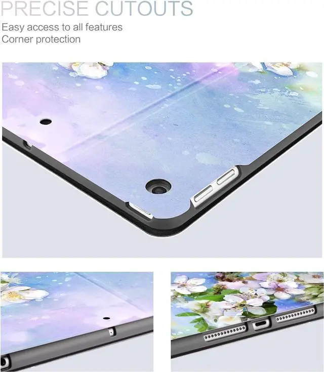 Alt view image 6 of 7 - Case for iPad 9th Generation White Flower Auto Wake/Sleep Multi-Angle Viewing Shockproof Floral