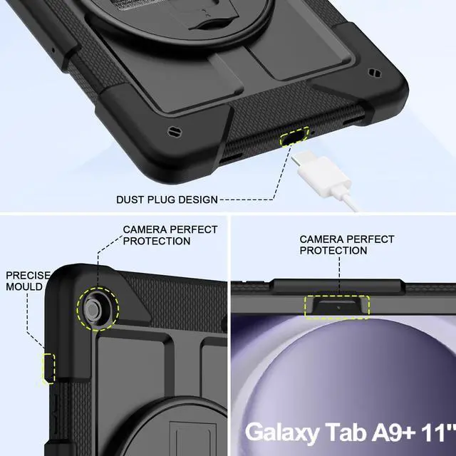 Alt view image 5 of 7 - for  Galaxy Tab A9+ Plus Case 11 2023 (SM-X210/X216/X218) Shockproof Galaxy Tab A9 Plus Case with Rotating Stand and Hand/Shoulder Strap Black