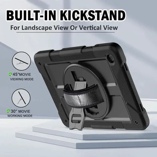 Alt view image 6 of 7 - for  Galaxy Tab A9+ Plus Case 11 2023 (SM-X210/X216/X218) Shockproof Galaxy Tab A9 Plus Case with Rotating Stand and Hand/Shoulder Strap Black