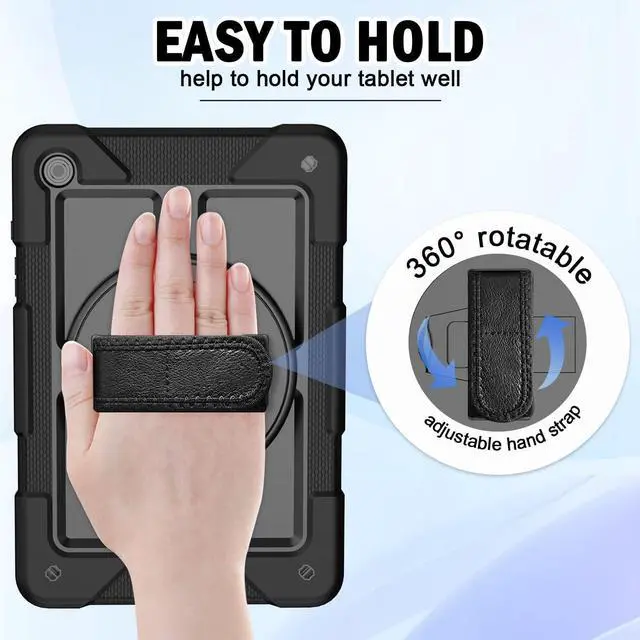 Alt view image 7 of 7 - for  Galaxy Tab A9+ Plus Case 11 2023 (SM-X210/X216/X218) Shockproof Galaxy Tab A9 Plus Case with Rotating Stand and Hand/Shoulder Strap Black