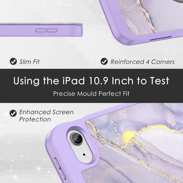 Alt view image 3 of 7 - for iPad (A16) 11th Generation Case 2025 11-inch iPad 10th Generation 10.9 Inch (2022) with Pencil Holder [Shockproof + Auto Sleep/Wake] Soft Back for iPad 11/10.9 Cover Lilac Marble