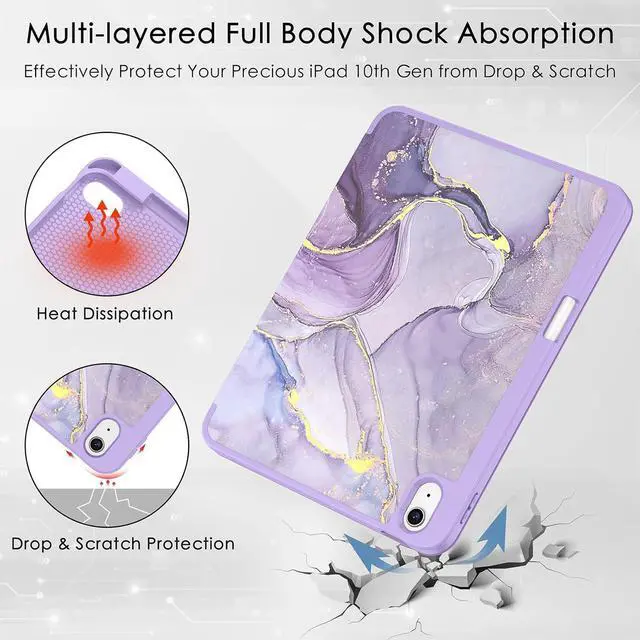 Alt view image 5 of 7 - for iPad (A16) 11th Generation Case 2025 11-inch iPad 10th Generation 10.9 Inch (2022) with Pencil Holder [Shockproof + Auto Sleep/Wake] Soft Back for iPad 11/10.9 Cover Lilac Marble