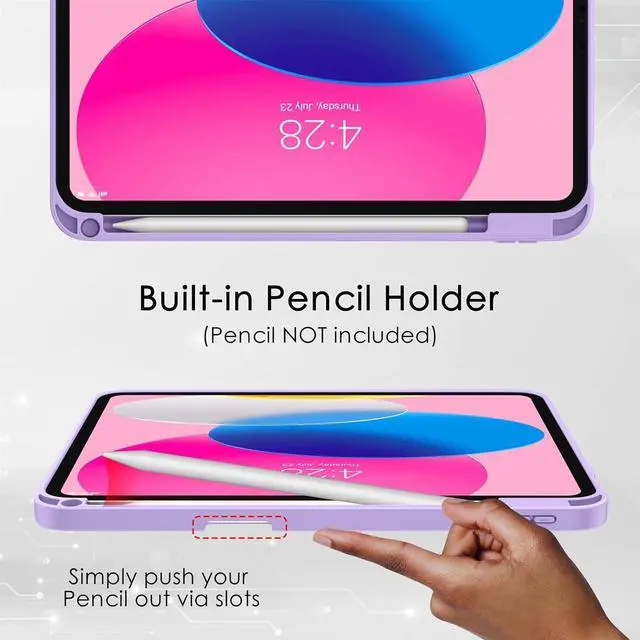 Alt view image 6 of 7 - for iPad (A16) 11th Generation Case 2025 11-inch iPad 10th Generation 10.9 Inch (2022) with Pencil Holder [Shockproof + Auto Sleep/Wake] Soft Back for iPad 11/10.9 Cover Lilac Marble