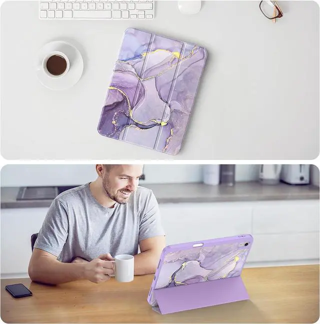 Alt view image 7 of 7 - for iPad (A16) 11th Generation Case 2025 11-inch iPad 10th Generation 10.9 Inch (2022) with Pencil Holder [Shockproof + Auto Sleep/Wake] Soft Back for iPad 11/10.9 Cover Lilac Marble