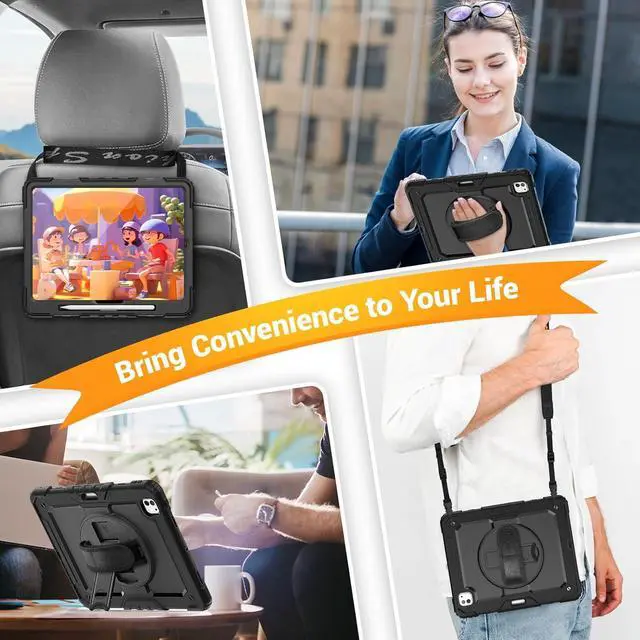 Alt view image 6 of 7 - for iPad Pro 13 Inch Case 2024 M4 (7th Generation) Heavy Duty Shockproof Protective Case with Screen Protector 360 Rotating Stand Hand/Shoulder Strap and Pen Holder Black
