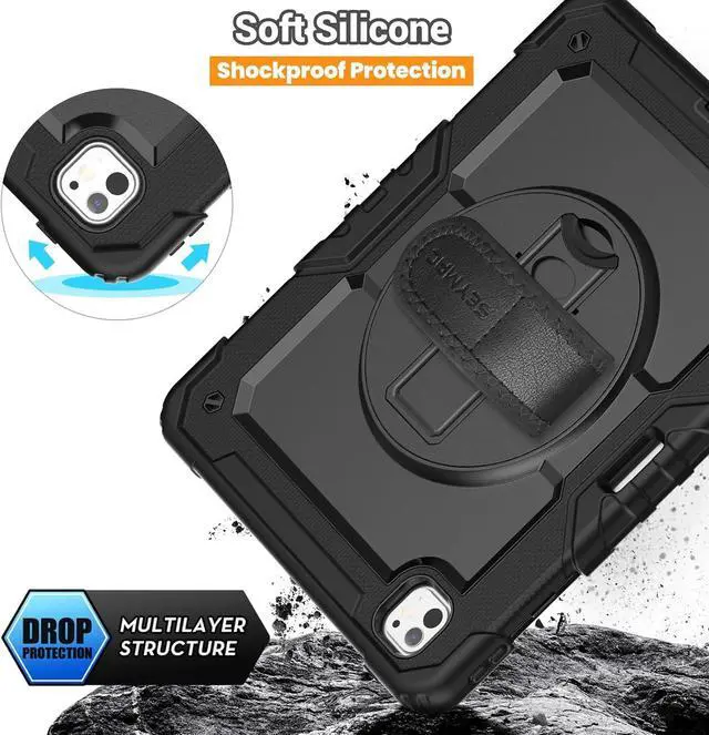 Alt view image 7 of 7 - for iPad Pro 13 Inch Case 2024 M4 (7th Generation) Heavy Duty Shockproof Protective Case with Screen Protector 360 Rotating Stand Hand/Shoulder Strap and Pen Holder Black