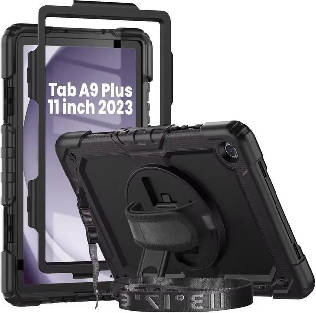Main image of Case Compatible with Galaxy Tab A9+ Plus 11 Inch Model SM-X210/X216/X218 with Screen Protector Pen Holder Stand Shoulder Strap Handle Grip | Black