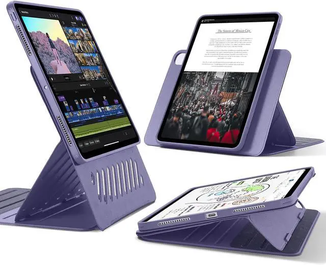 Main image of for iPad Pro 13 Inch Case M4(2024) iPad Pro 13 Rotating Case with Removable Magnetic Cover Adjustable Portrait/Landscape Stand with Raised Screen View 9 Standing Angles Shift Series Purple