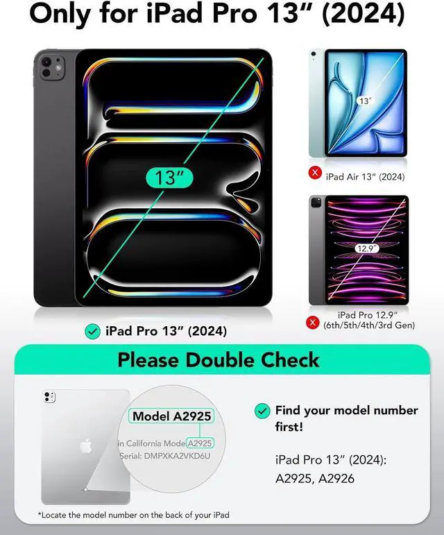 Alt view image 2 of 7 - for iPad Pro 13 Inch Case M4(2024) iPad Pro 13 Rotating Case with Removable Magnetic Cover Adjustable Portrait/Landscape Stand with Raised Screen View 9 Standing Angles Shift Series Purple