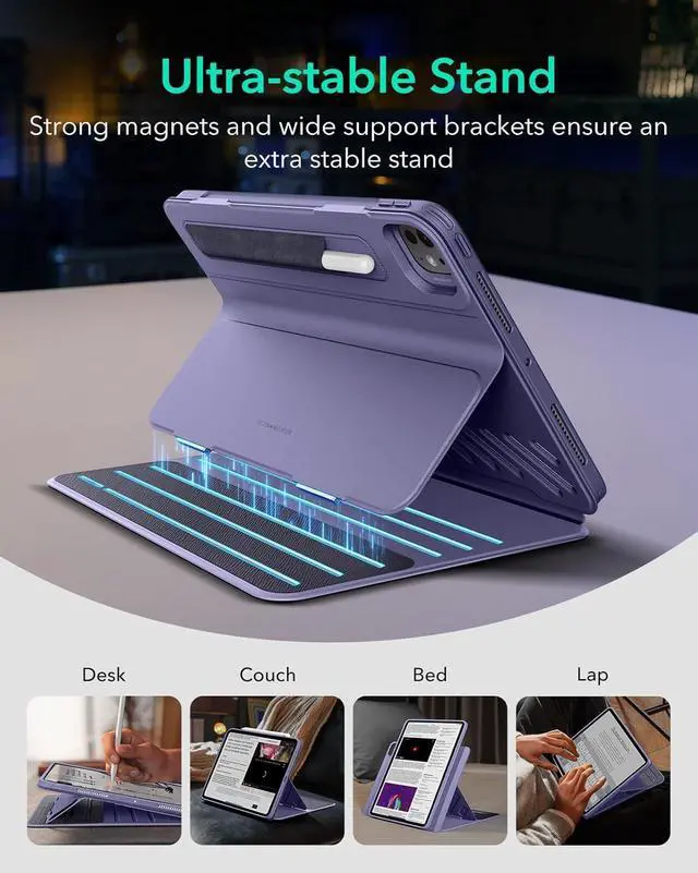 Alt view image 4 of 7 - for iPad Pro 13 Inch Case M4(2024) iPad Pro 13 Rotating Case with Removable Magnetic Cover Adjustable Portrait/Landscape Stand with Raised Screen View 9 Standing Angles Shift Series Purple