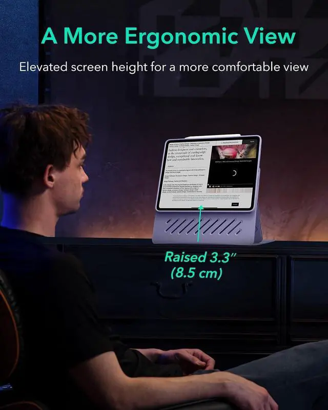 Alt view image 5 of 7 - for iPad Pro 13 Inch Case M4(2024) iPad Pro 13 Rotating Case with Removable Magnetic Cover Adjustable Portrait/Landscape Stand with Raised Screen View 9 Standing Angles Shift Series Purple