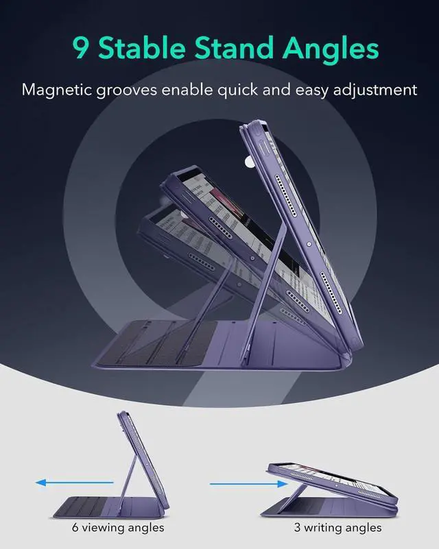 Alt view image 7 of 7 - for iPad Pro 13 Inch Case M4(2024) iPad Pro 13 Rotating Case with Removable Magnetic Cover Adjustable Portrait/Landscape Stand with Raised Screen View 9 Standing Angles Shift Series Purple