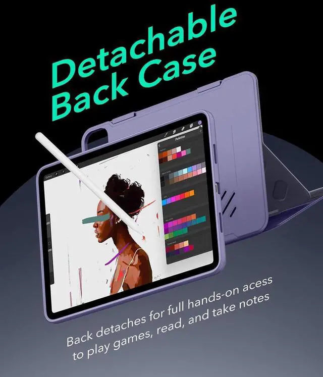 Alt view image 6 of 7 - for iPad Pro 13 Inch Case M4(2024) iPad Pro 13 Rotating Case with Removable Magnetic Cover Adjustable Portrait/Landscape Stand with Raised Screen View 9 Standing Angles Shift Series Purple