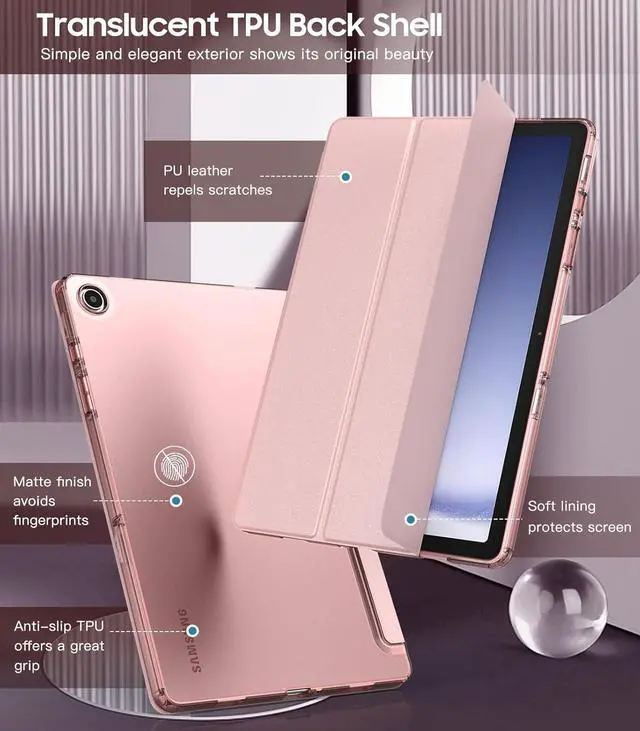 Alt view image 4 of 7 - Case for  Galaxy Tab A9+/A9 Plus 11 2023 Slim Soft TPU Translucent Frosted Back Protective Cover for Galaxy Tab A9+ Tablet SM-X210/X216/X218 Auto Wake/Sleep Rose Gold