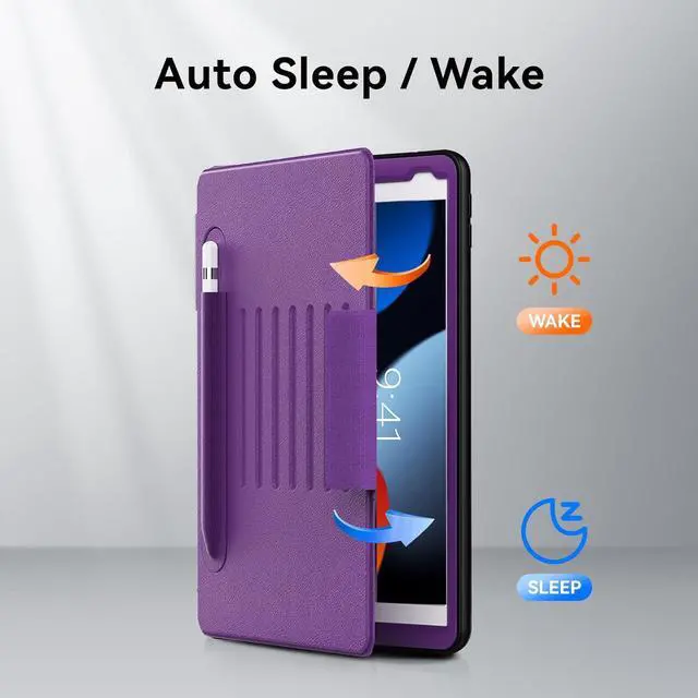 Alt view image 3 of 7 - Magnetic Case for iPad 9th/8th/7th Generation 10.2 Auto Sleep/Wake Case with Pen Holder Card Slot for iPad 10.2 2021/2020/2019 Purple