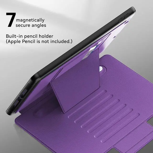 Alt view image 4 of 7 - Magnetic Case for iPad 9th/8th/7th Generation 10.2 Auto Sleep/Wake Case with Pen Holder Card Slot for iPad 10.2 2021/2020/2019 Purple