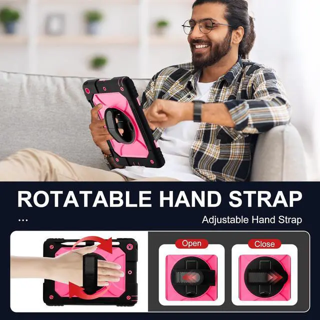 Alt view image 5 of 7 - for iPad 9th/8th/7th Generation Case iPad 10.2 Case 2021/2020/2019 with Cute Key Chain Rugged Protective Case with 360Rotating Stand & Shoulder Hand Strap & Pen Slot for 10.2 Inch (Black+Rose)