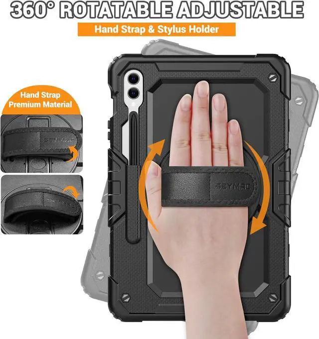 Alt view image 3 of 7 - Case for  Galaxy Tab S10+ Plus 2024/ S9 FE+ Plus/ S9+ Plus 12.4 2023 Heavy Duty Shockproof Protective Case with Screen Protector Stand Hand/Shoulder Strap and Pen Holder Black