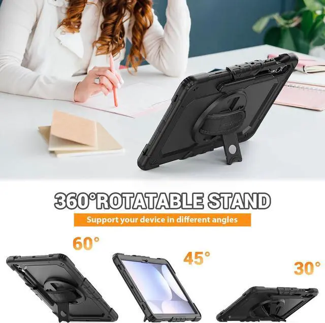 Alt view image 4 of 7 - Case for  Galaxy Tab S10+ Plus 2024/ S9 FE+ Plus/ S9+ Plus 12.4 2023 Heavy Duty Shockproof Protective Case with Screen Protector Stand Hand/Shoulder Strap and Pen Holder Black
