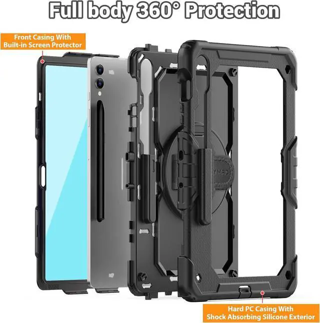 Alt view image 5 of 7 - Case for  Galaxy Tab S10+ Plus 2024/ S9 FE+ Plus/ S9+ Plus 12.4 2023 Heavy Duty Shockproof Protective Case with Screen Protector Stand Hand/Shoulder Strap and Pen Holder Black