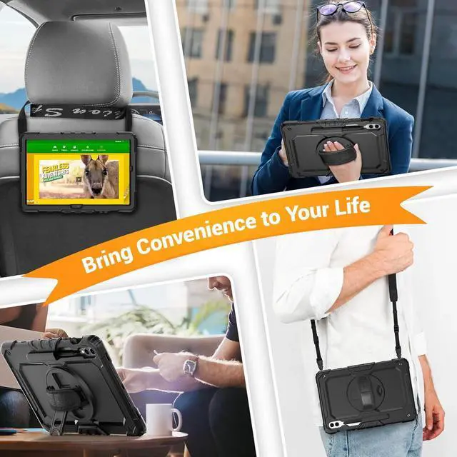 Alt view image 6 of 7 - Case for  Galaxy Tab S10+ Plus 2024/ S9 FE+ Plus/ S9+ Plus 12.4 2023 Heavy Duty Shockproof Protective Case with Screen Protector Stand Hand/Shoulder Strap and Pen Holder Black